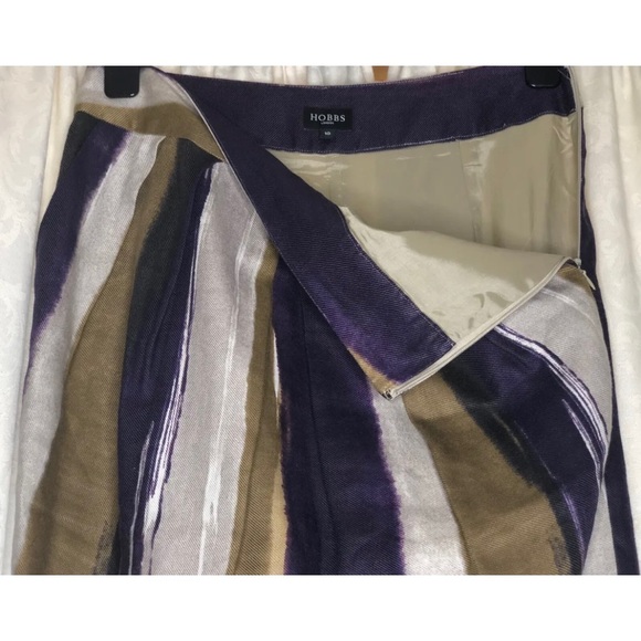 HOBBS UK 10 Purple Tan Beige Watercolour Stripe Midi Pencil Skirt Pockets - Picture 2 of 3